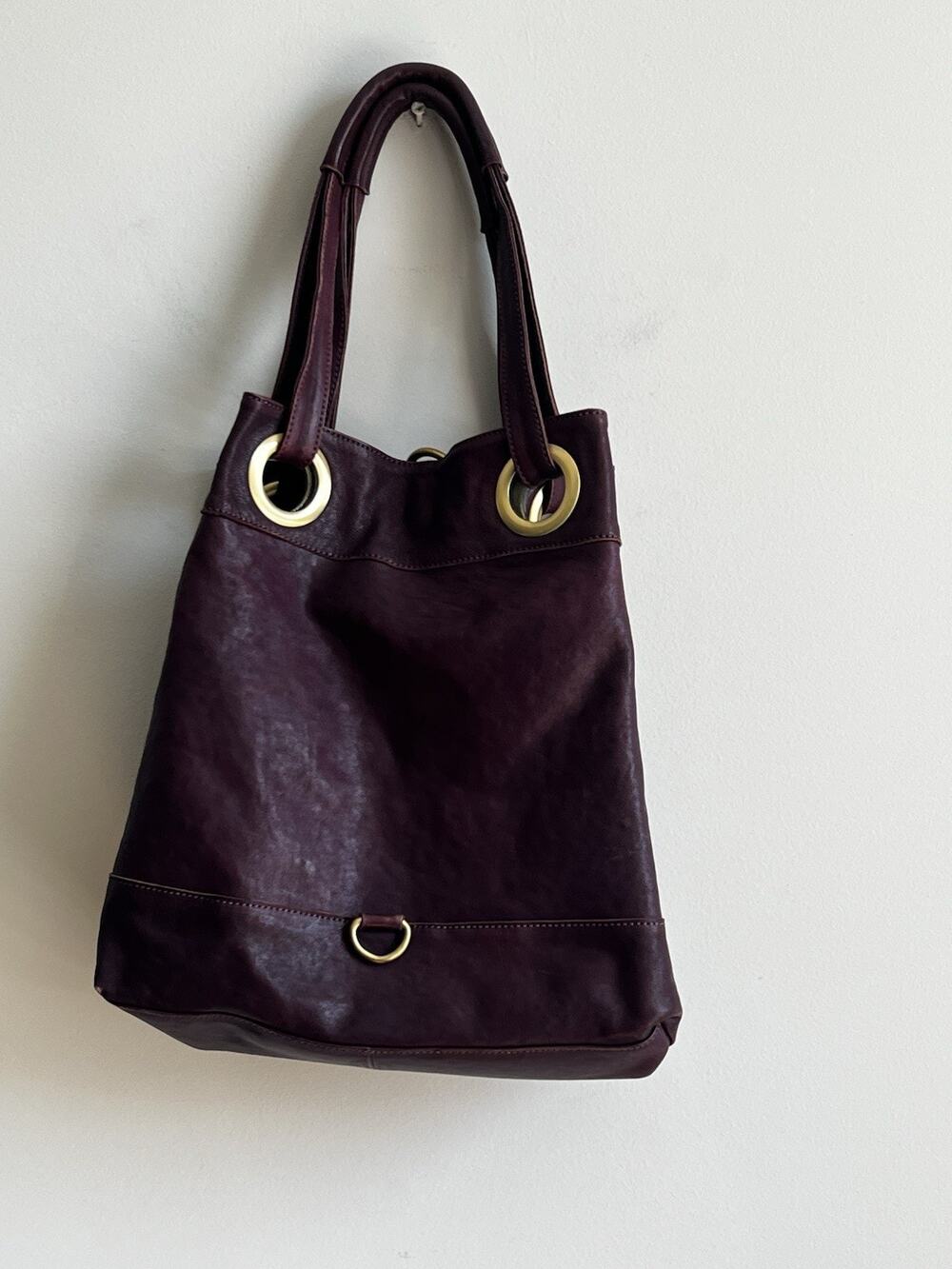 Vera Pelle Bag Bucket Burgundy Gold Leather